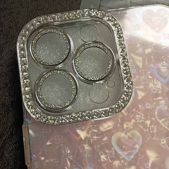 iPhone 13 Pro Pink Glitter Heart Transparent Shockproof Silicone Back Case - Picture 3 of 9